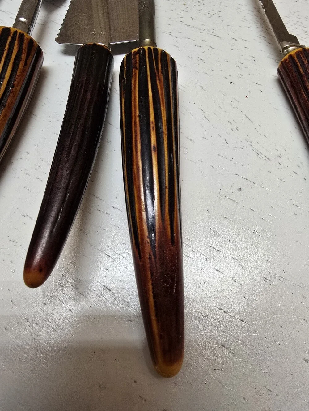 Vintage Wood Metal Antler Kitchen Utensil Set